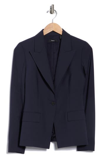 Theory Angled Stretch Wool Blazer In Blue