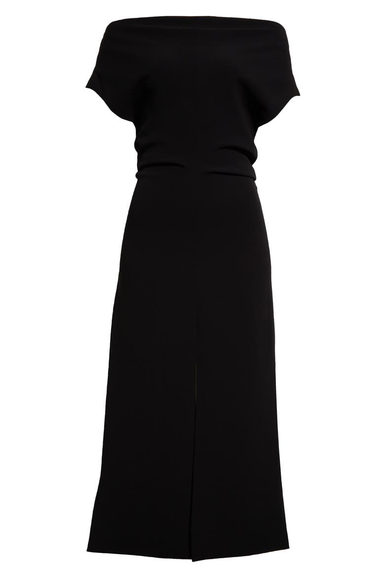 Rosa Off the Shoulder Matte Crepe Midi Dress, Alternate, color, BLACK