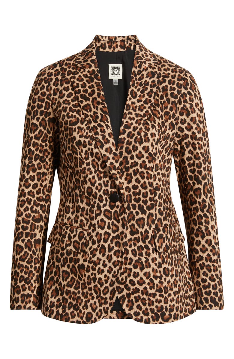Anne Klein One-Button Stretch Cotton Blazer, Alternate, color, Anne Black/Brown Leopard Print