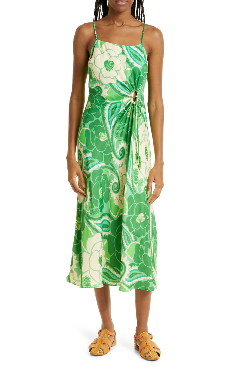 FARM Rio Tropical Groved Cinched Tie Midi Dress, Main, color, 