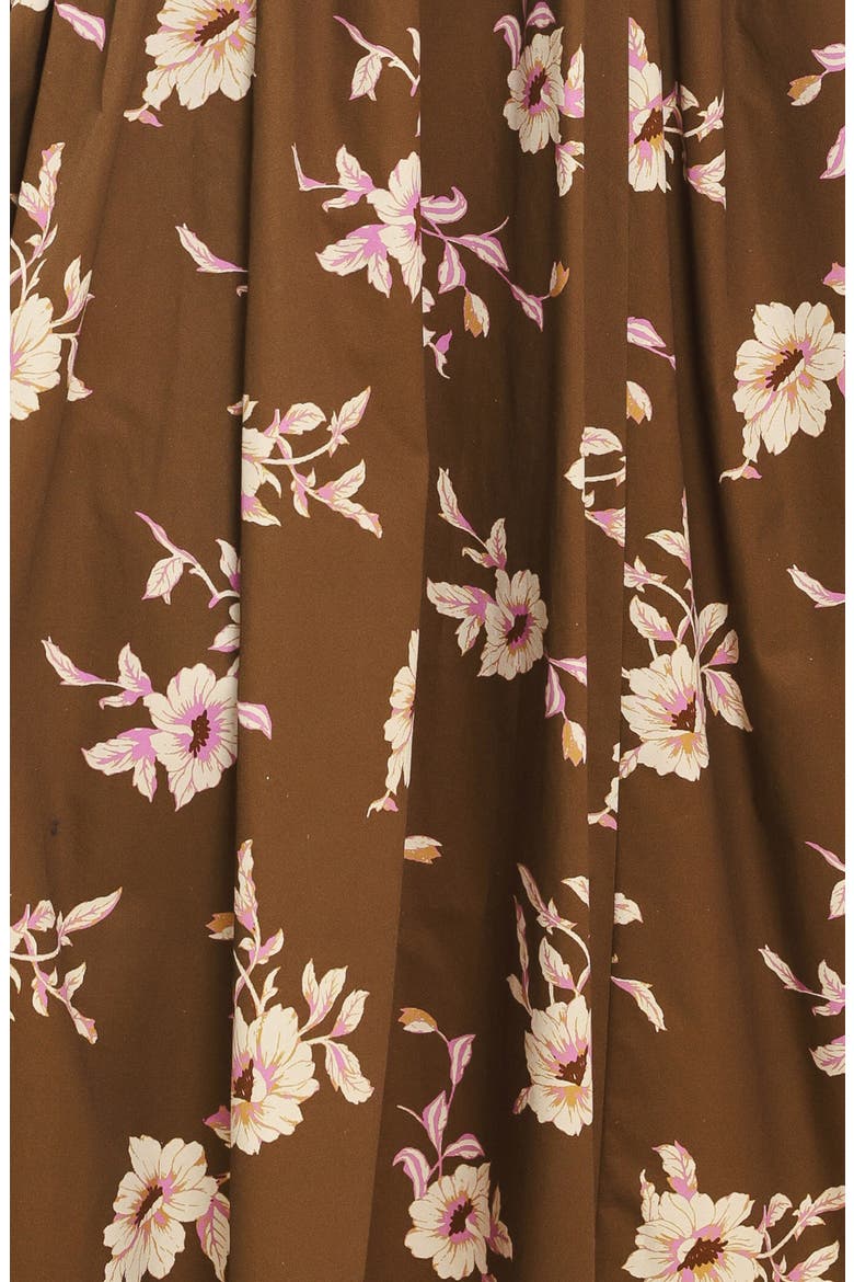 Floral V-Neck Midi Dress, Alternate, color, BROWN FLORAL