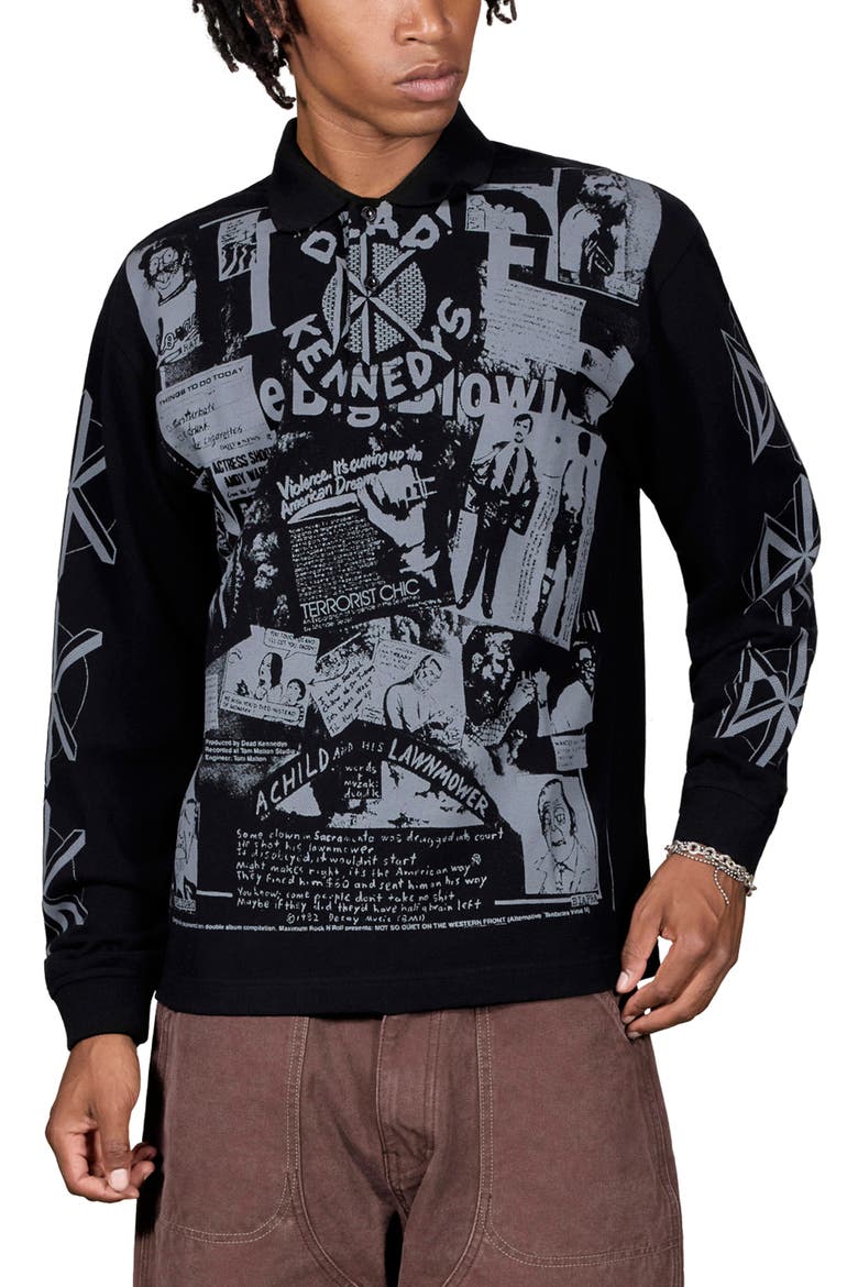 x Dead Kennedys Poster Graphic Long Sleeve Polo, Main, color, BLACK