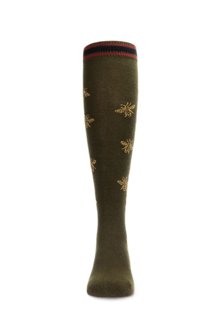 Striped Bee Knee High Sock, Alternate, color, Olive