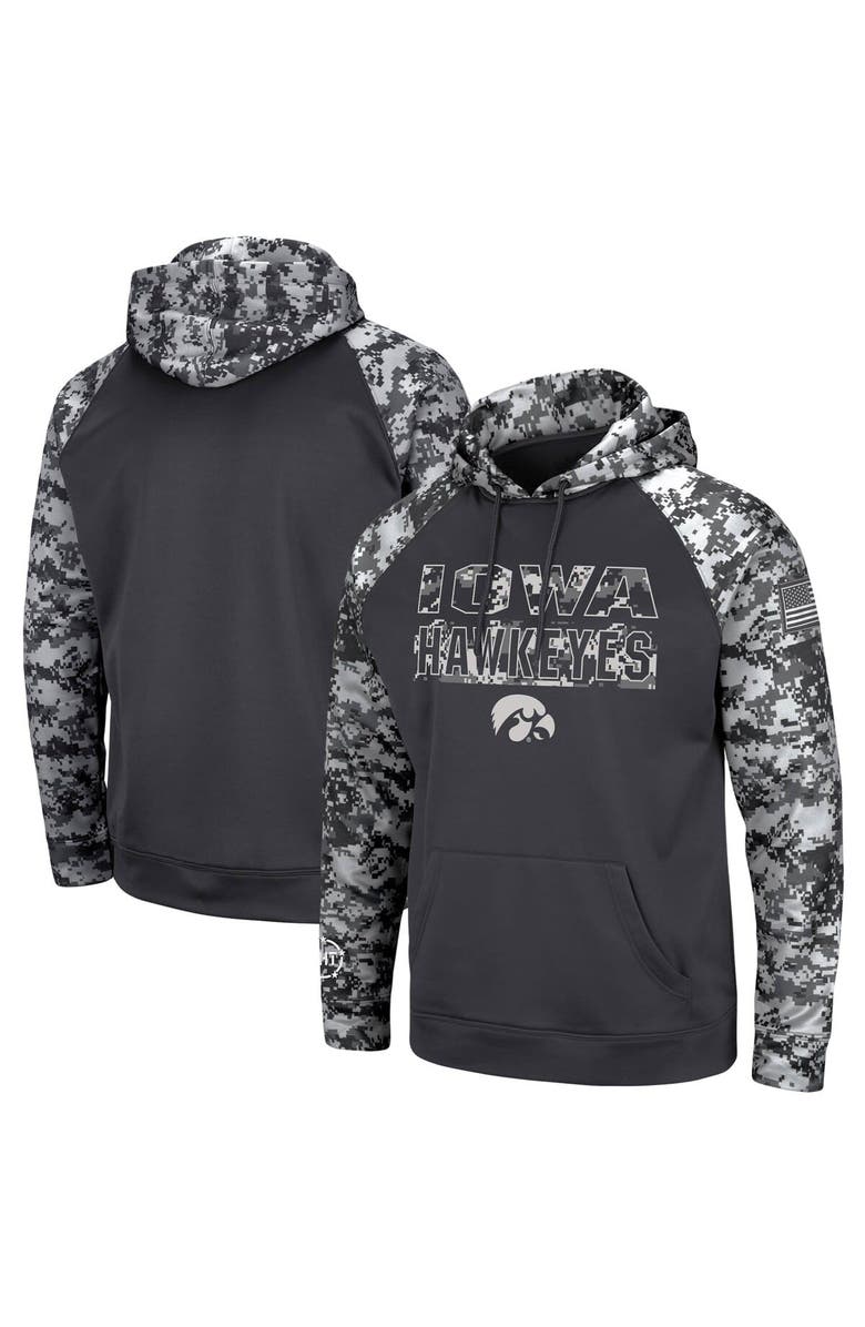 COLOSSEUM Men's Colosseum Charcoal Iowa Hawkeyes OHT Military Appreciation Digital Camo Pullover Hoodie, Main, color, Charcoal