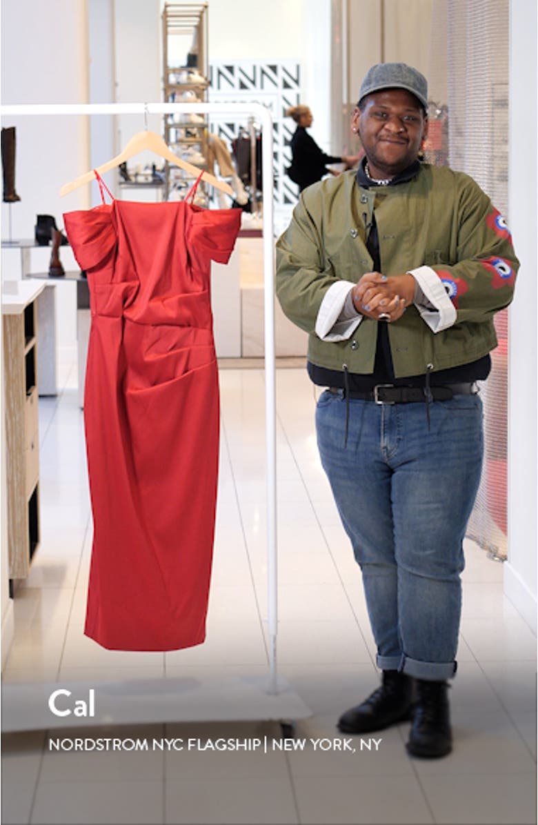 Off the Shoulder Mikado Midi Cocktail Dress, sales video thumbnail