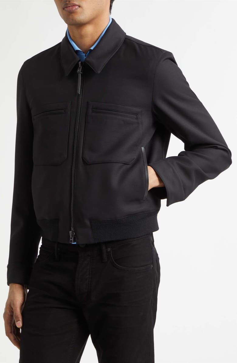 TOM FORD Lacquered Wool & Silk Tricotine Battle Jacket, Alternate, color, Black