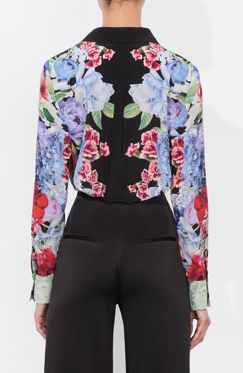 Alice + Olivia Brady Slim Fit Silk Button-Up Shirt, Alternate, color, Garden Brunch Black