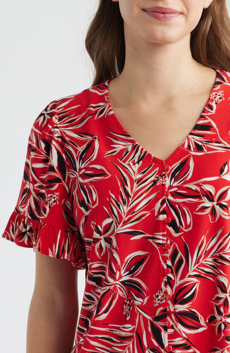 AK ANNE KLEIN Ruffle Accent Short Sleeve Button-Up Shirt, Alternate, color, 