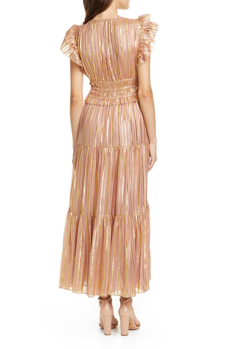 Ulla Johnson Justyne Metallic Stripe Silk Blend Maxi Dress, Alternate, color, 