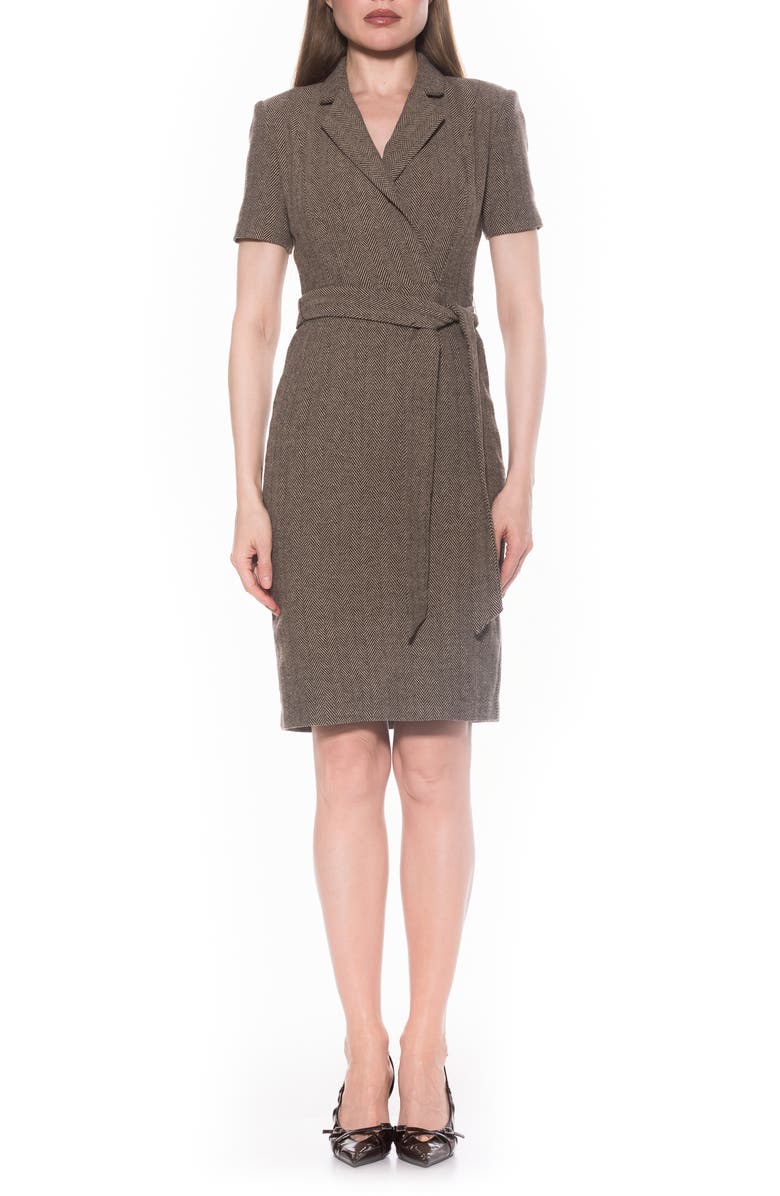 Alexia Admor Lynne Belted Sheath Dress, Main, color, Herringbone