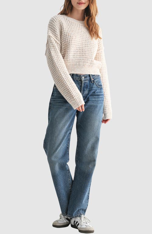 Lush Waffle Knit Crop Sweater In Neutral