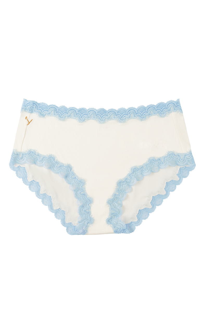 Uwila Warrior Soft Silk Briefs with Contrast Lace, Main, color, Winter White With Sky Blue