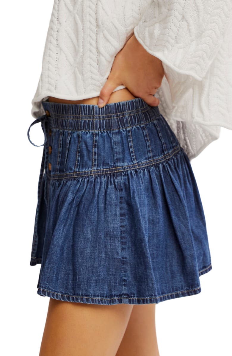 Free People Roselle Drawstring Denim Miniskirt, Alternate, color, High Tide
