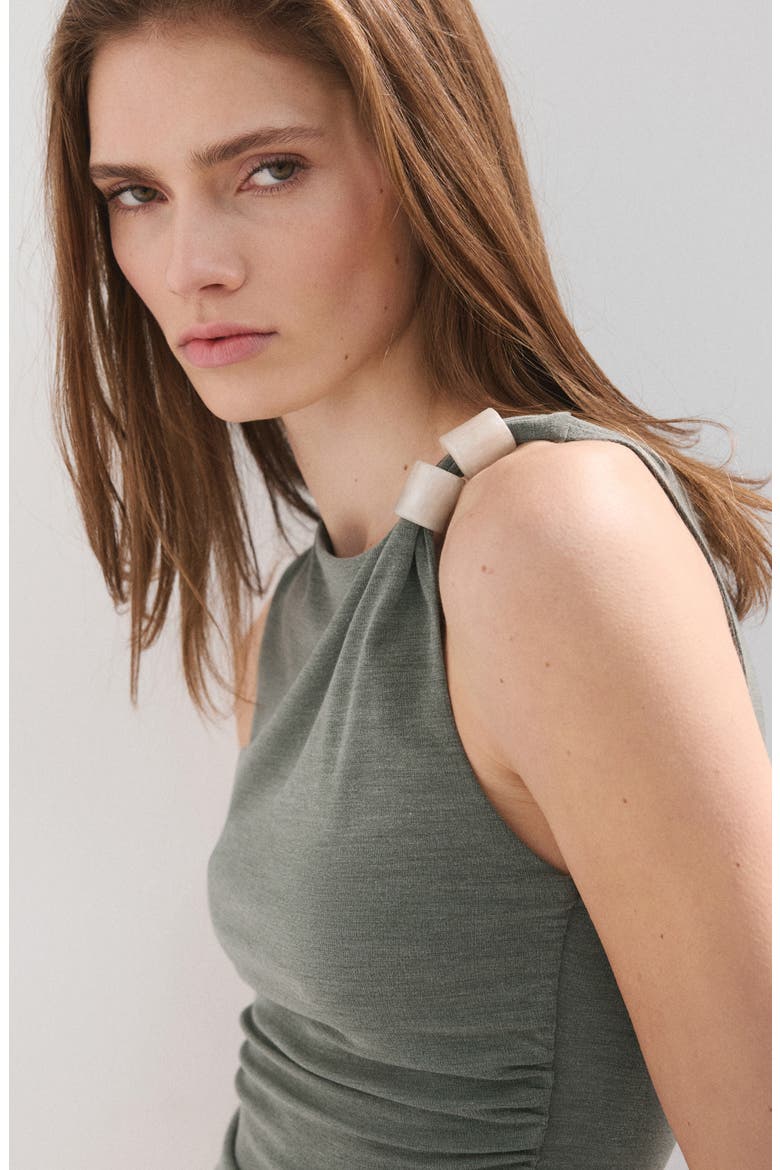 Bead Strap Detail Ruched Top, Alternate, color, GREEN
