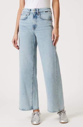 Mavi Jeans Siena High Waist Ankle Wide Leg Jeans in Bleached Classic Blue at Nordstrom Rack, Size 31 X 32