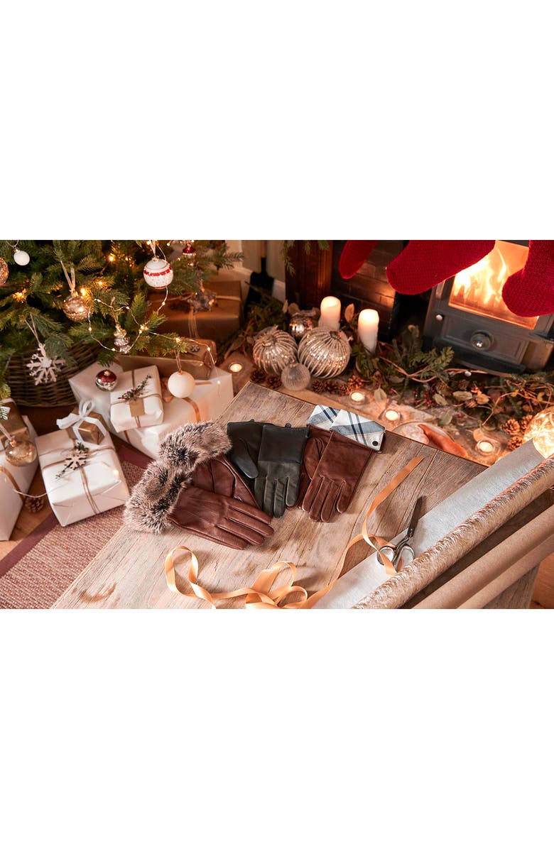 Barbour Faux Fur Trim Leather Gloves, Alternate, color, 