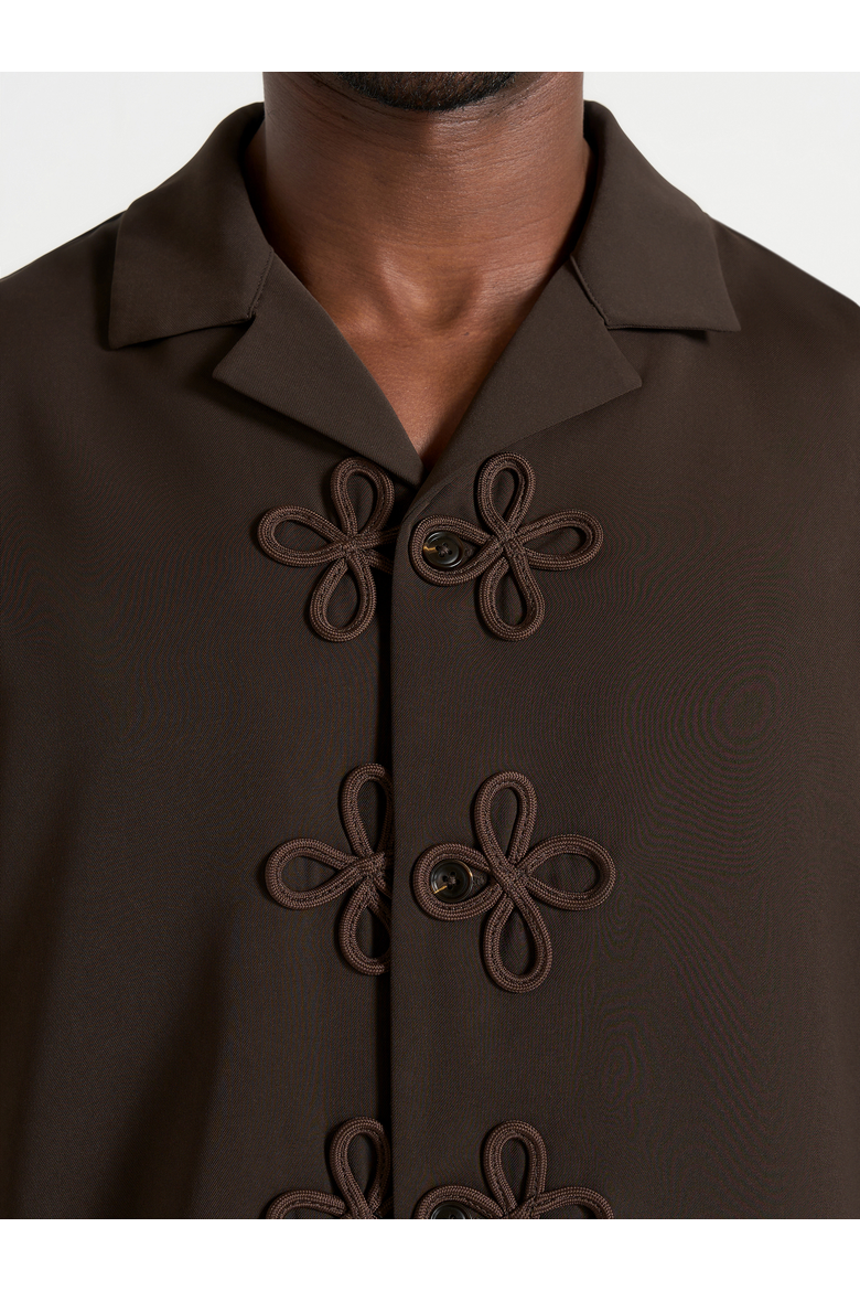 Valen Applique Detail Long Sleeve Shirt, Alternate, color, Brown