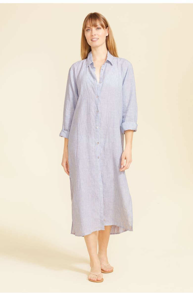 SITANO Lido Midi Linen Shirt Dress, Alternate, color, Light Blue Stripes