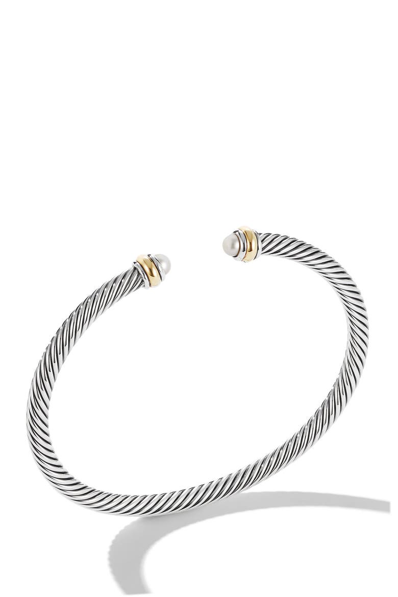 Classic Cable Bracelet in Sterling Silver with 18K Yellow Gold and Pearls, 4mm, Main, color, YELLOW GOLD/SILVER/PEARL