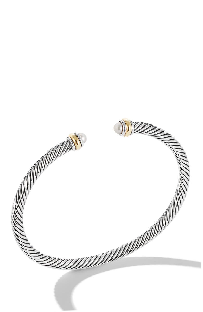 David Yurman Classic Cable Bracelet in Sterling Silver with 18K Yellow Gold and Pearls, 4mm, Main, color,