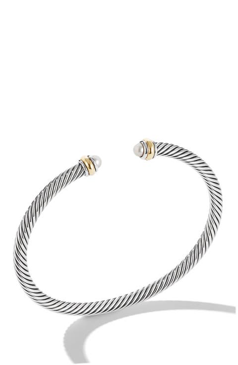 Classic Cable Bracelet in Sterling Silver with 18K Yellow Gold and Pearls, 4mm