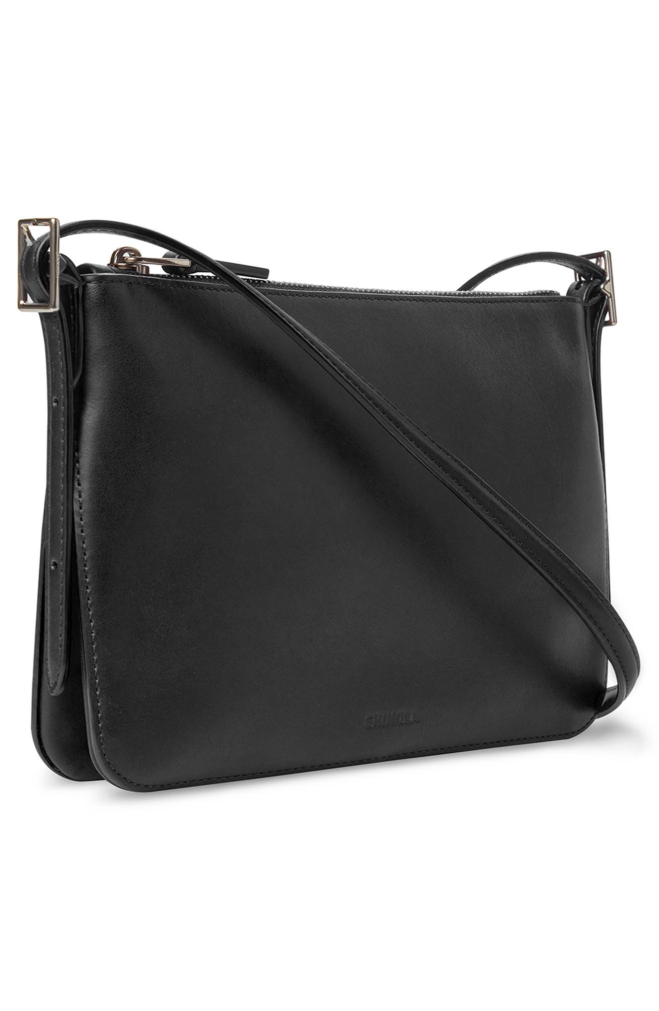 Shinola Small Bixby Accordion Leather Crossbody Bag, Alternate, color, Black
