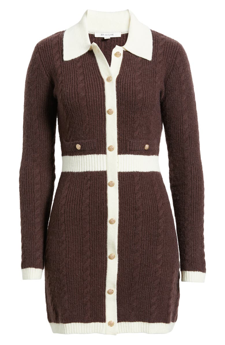 ZOE AND CLAIRE Long Sleeve Cable Stitch Sweater Dress, Alternate, color, Brown/ Ivory