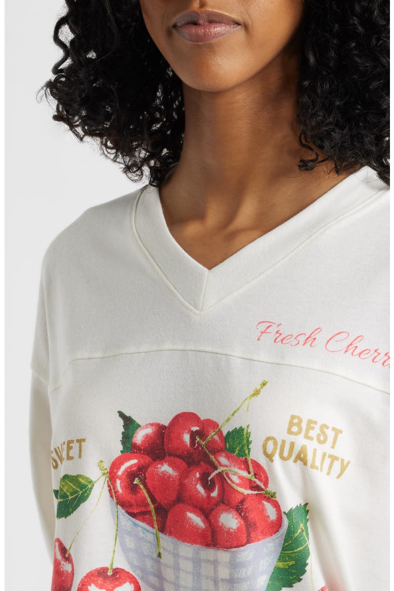 Fresh Cherries V-Neck Graphic T-Shirt, Alternate, color, MARSHMALLOW