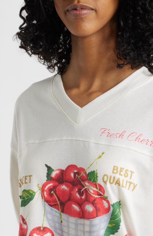 Shop Vinyl Icons Fresh Cherries V-neck Graphic T-shirt In Marshmallow