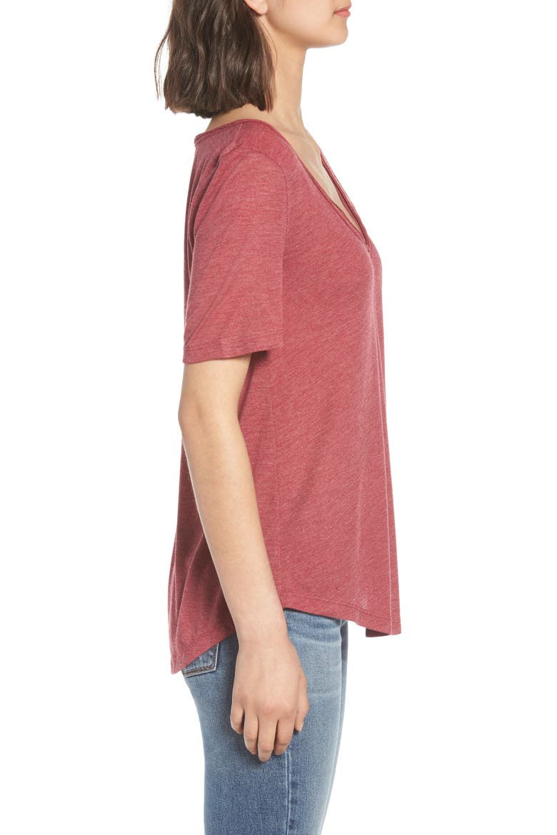Raw Edge V-Neck Tee, Alternate, color, RED RUMBA