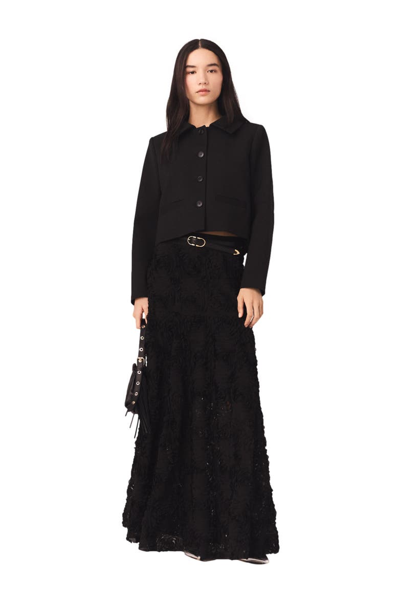 Long embroidered skirt, Main, color, Black