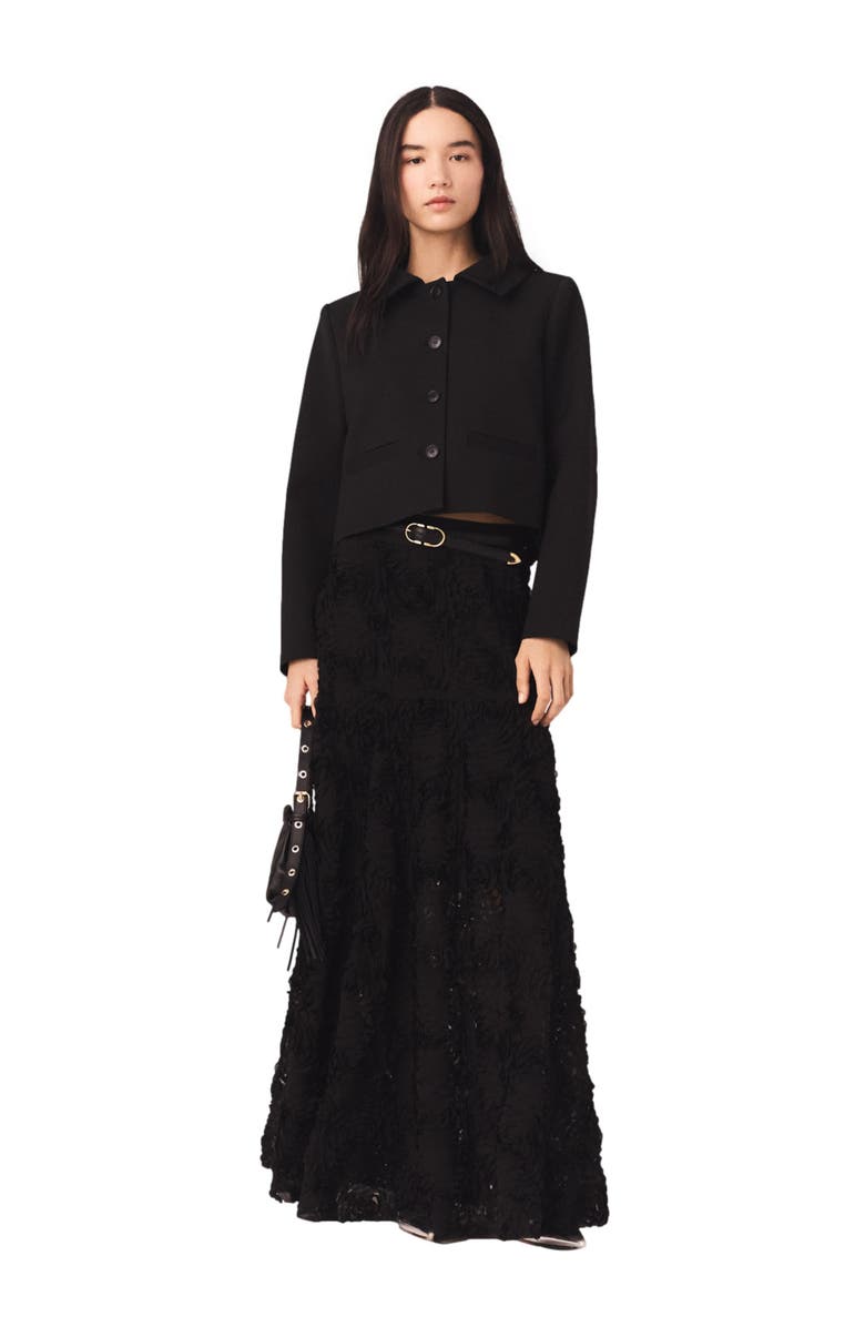 maje Long embroidered skirt, Main, color, Black