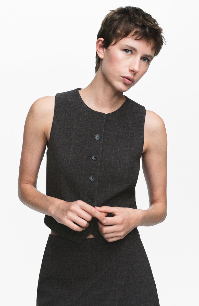 MANGO Check Print Vest, Alternate, color, Brown