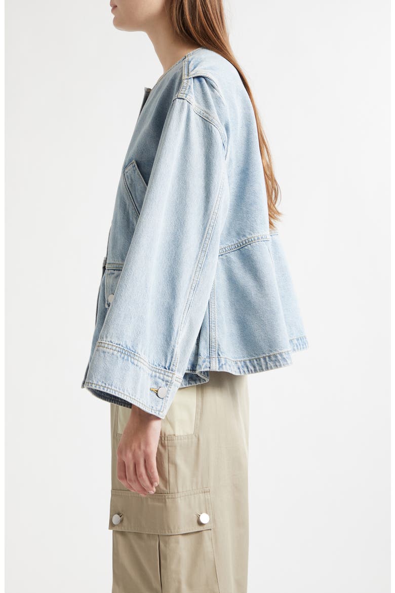 Collarless Trapeze Denim Jacket, Alternate, color, LIGHT BLUE