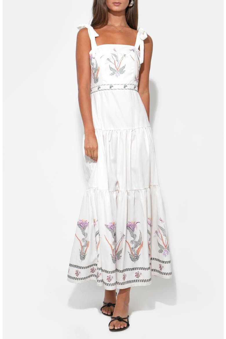 Olivi Placement Print Midi Dress, Alternate, color, WHITE