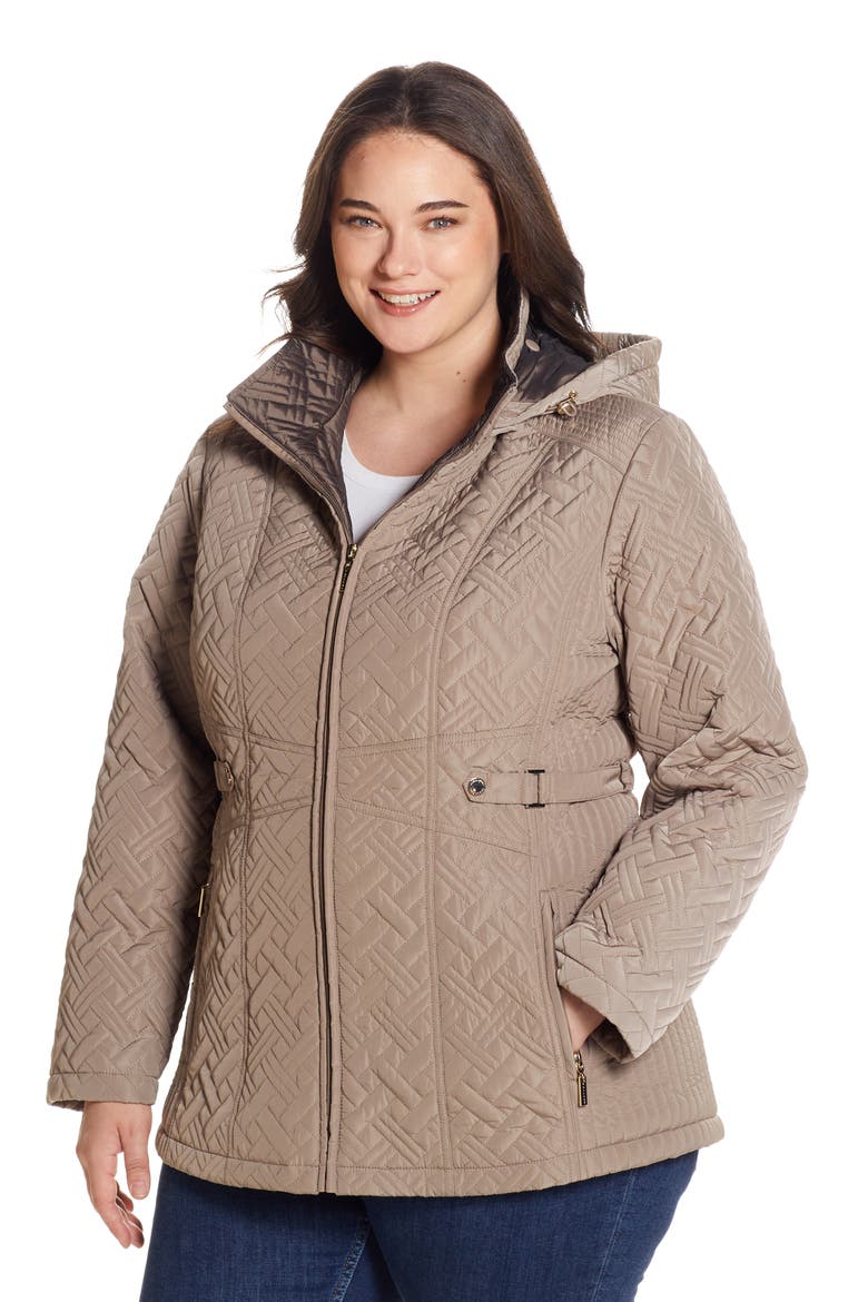 Quilted Jacket with Removable Hood, Alternate, color, MUSHROOM