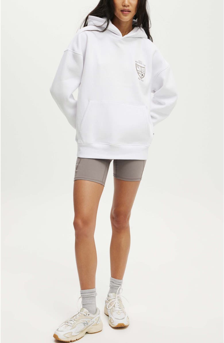 COTTON ON BODY Women's Active Plush Premium Graphic Hoodie, Alternate, color, White Heritage Wellness Club