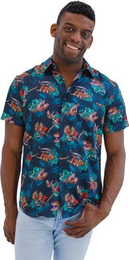 JURASSIC WORLD Jurassic Park T-Rex Hawaiian Short Sleeve Button Down Shirt