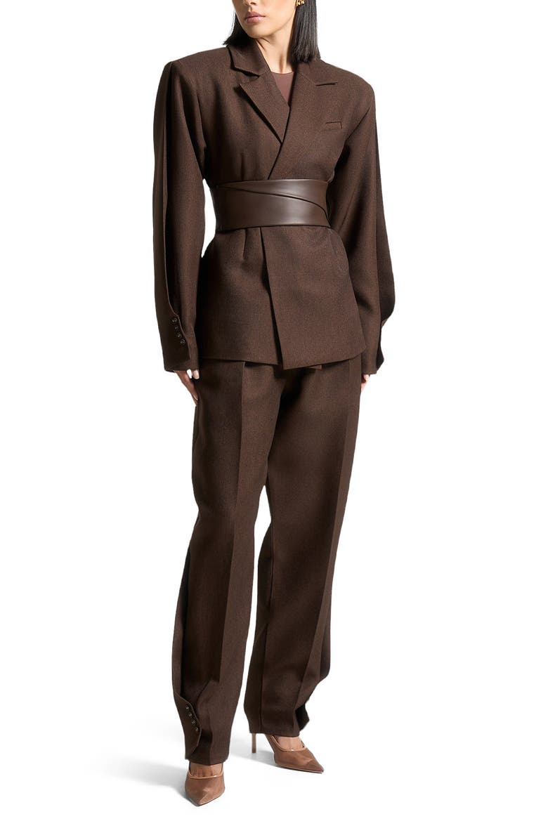 Manière De Voir Marie Twist Sleeve Tailored Blazer with Belt, Alternate, color, Brown