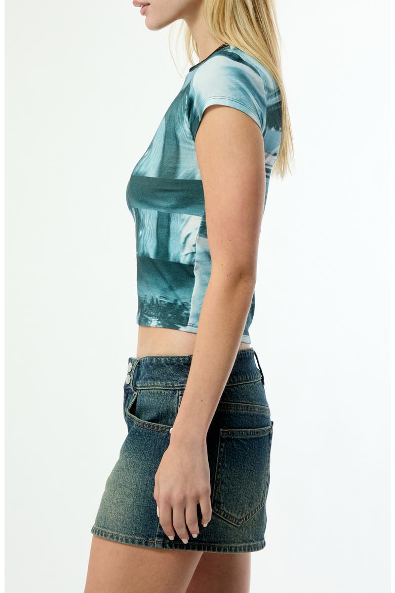 Cityscape Graphic Knit Cotton Blend Crop T-Shirt, Alternate, color, TEAL MULTI