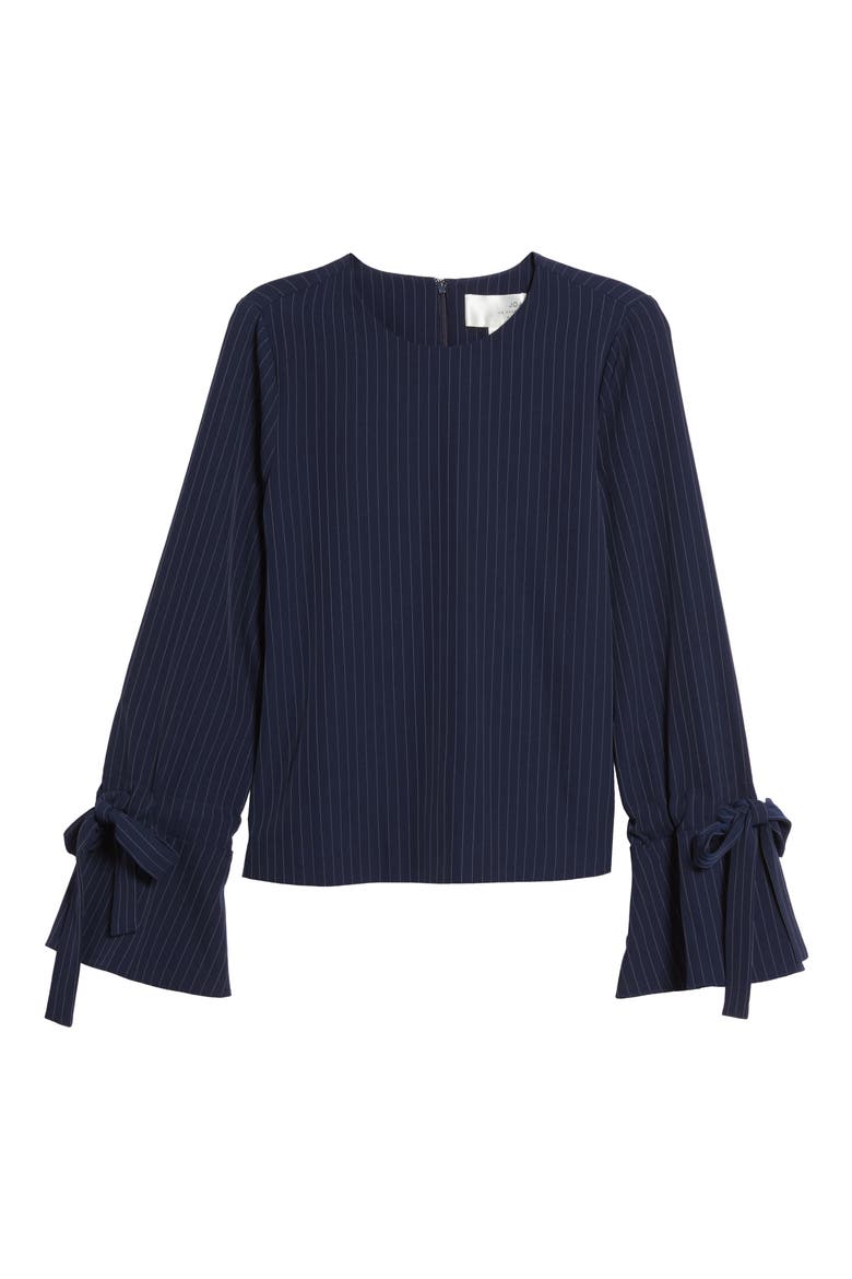 Pinstripe Tie Sleeve Top, Alternate, color, NAVY