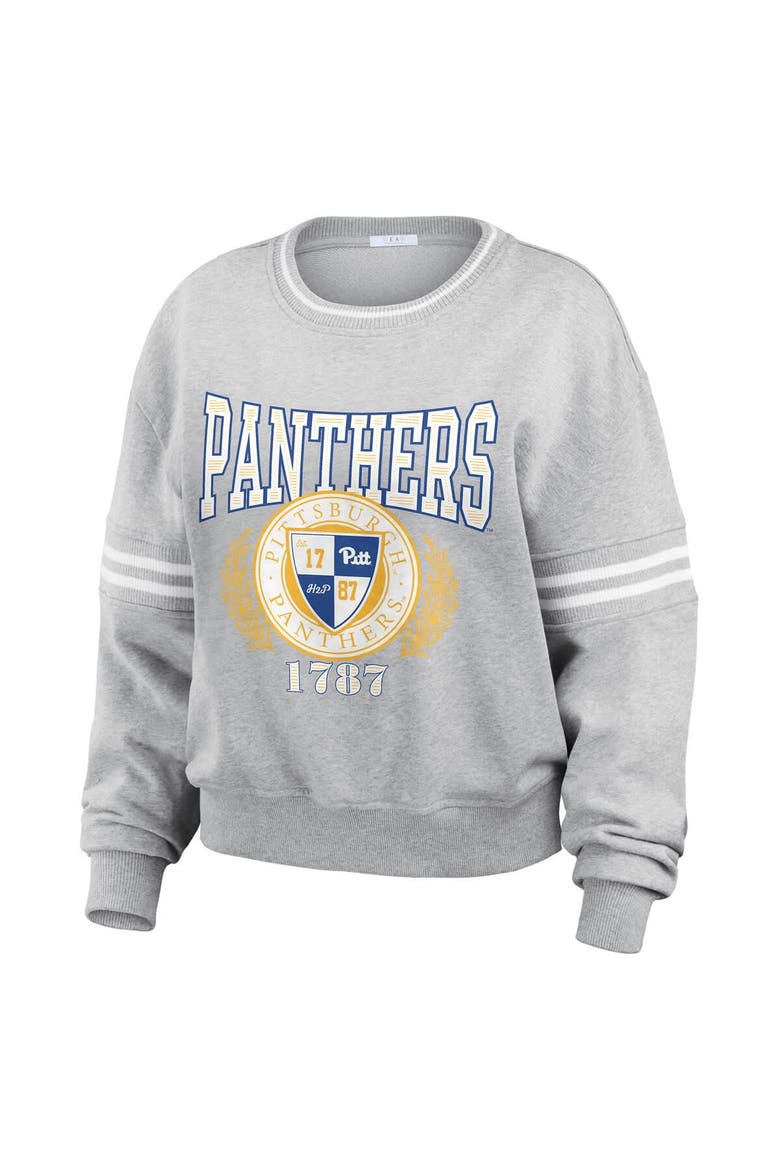 Women's WEAR by Erin Andrews Heather Gray Pitt Panthers Classic Stripe Pullover Sweater, Alternate, color, Heather Gray