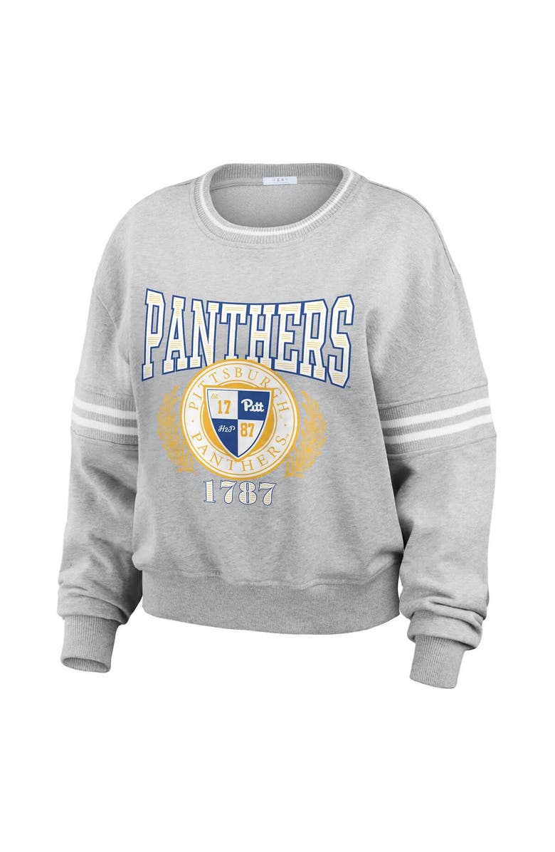WEAR by Erin Andrews Women's WEAR by Erin Andrews Heather Gray Pitt Panthers Classic Stripe Pullover Sweater, Alternate, color, Heather Gray