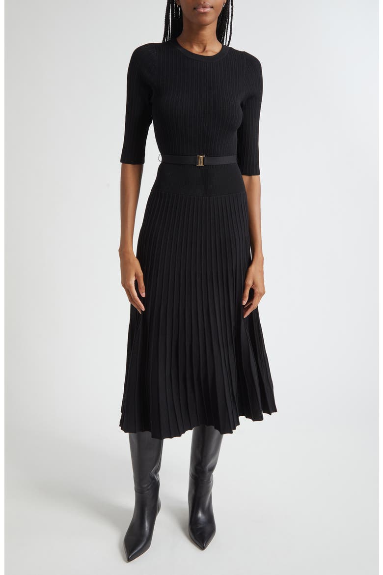 Elthea Elbow Sleeve Rib Knit Dress, Main, color, BLACK
