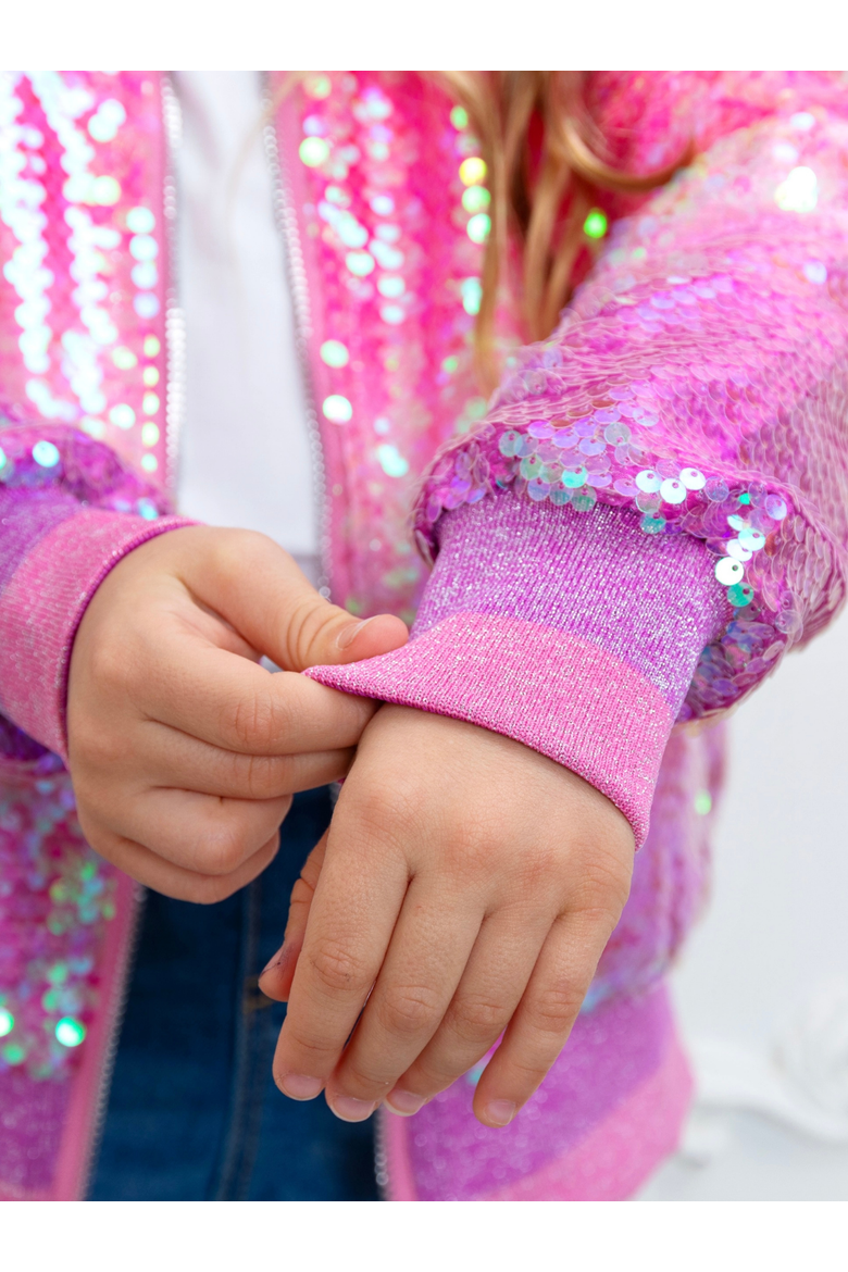 Starlight Sparkle Iridescent Sequin Bomber Jacket, Alternate, color, Pink