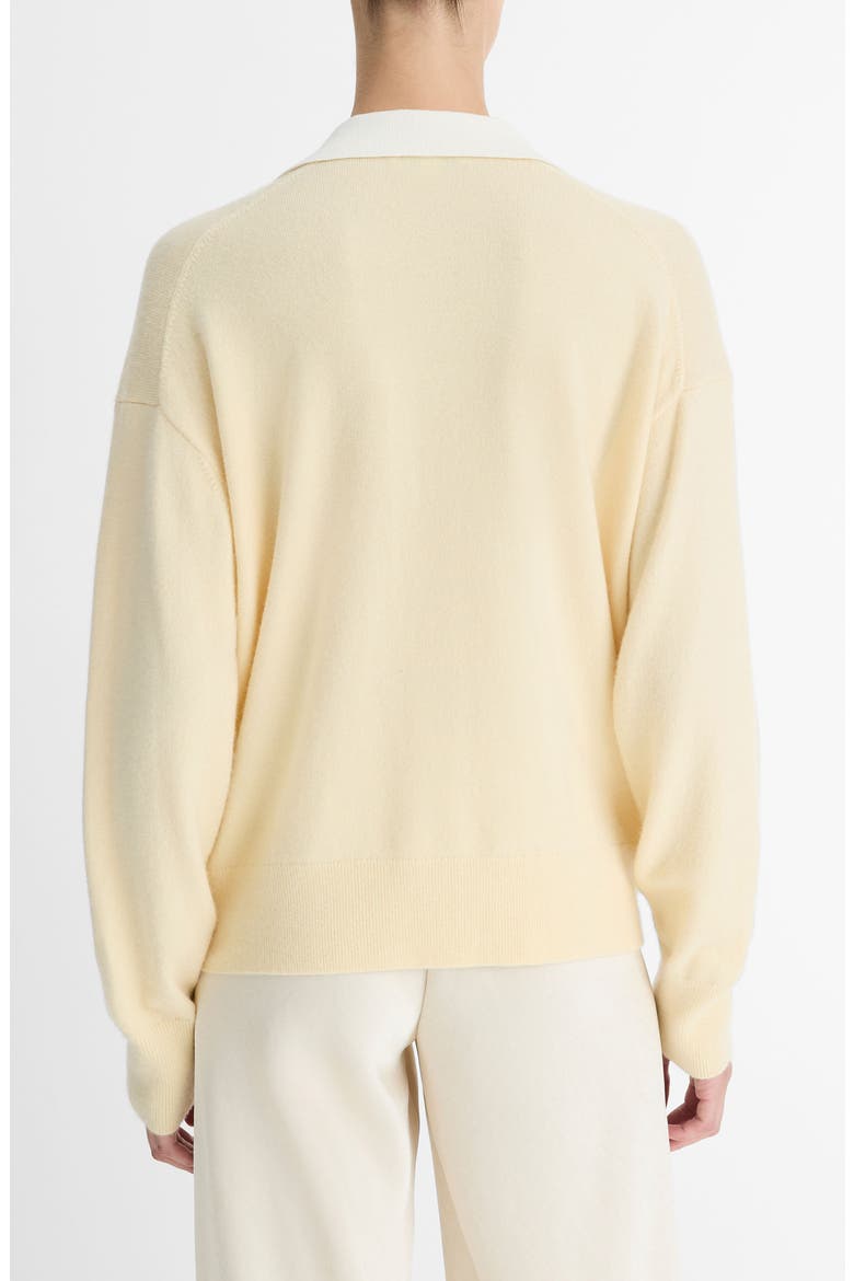 Wool & Cashmere Contrast Johnny Collar Sweater, Alternate, color, BUTTER/ OFF WHITE