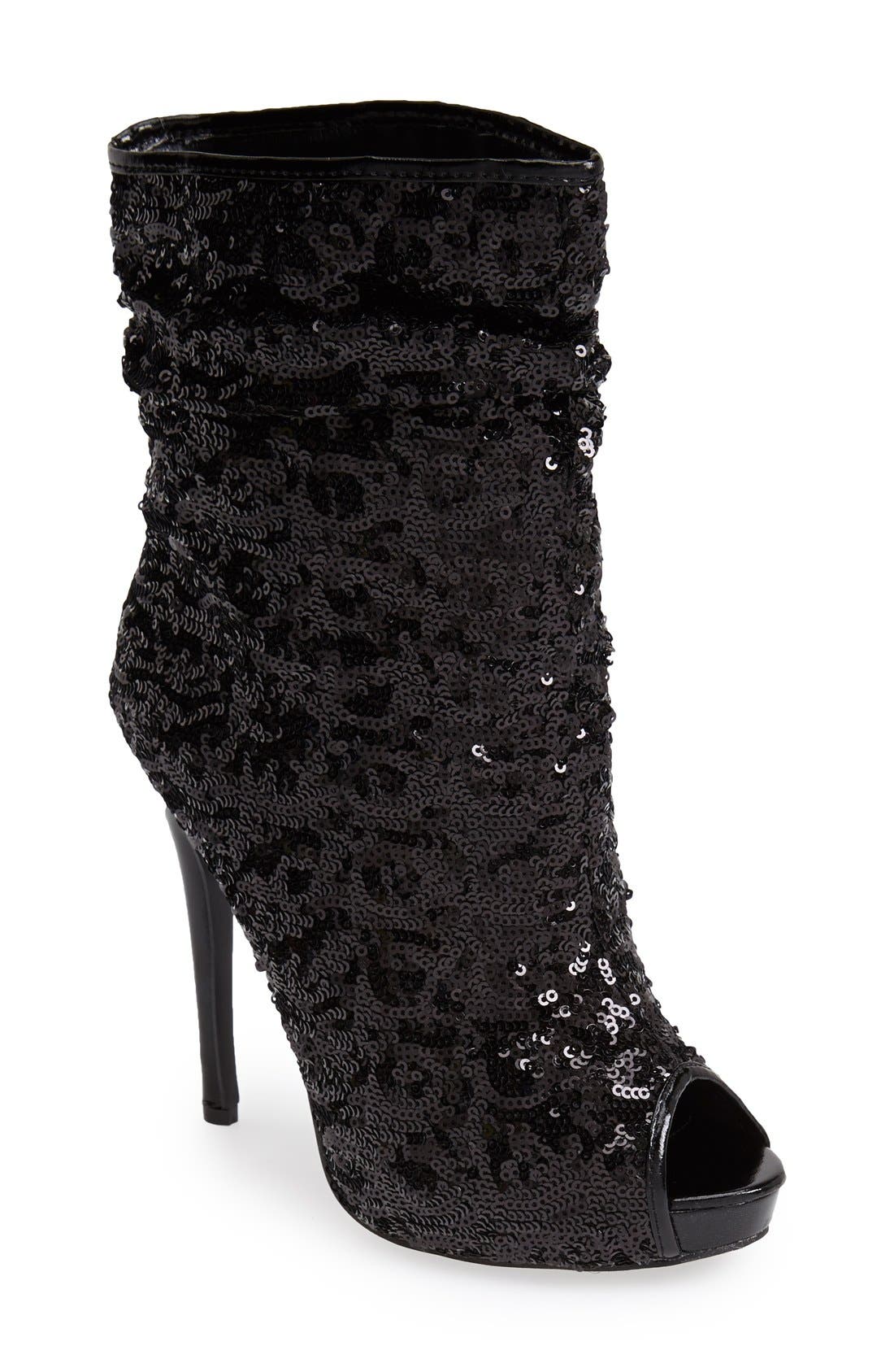 'Erin' Sequin Peep Toe Bootie, Main, color, BLACK SEQUIN