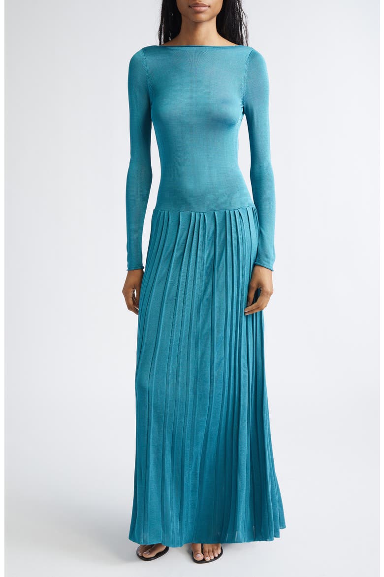 Kingsley Pleated Long Sleeve Column Dress, Main, color, TATUM