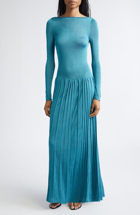 Kingsley Pleated Long Sleeve Column Dress