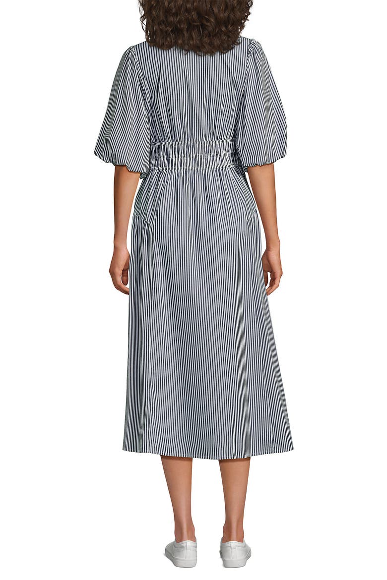 Puff Sleeve Smocked Waist V Neck Dress, Alternate, color, Blue/White Stripe